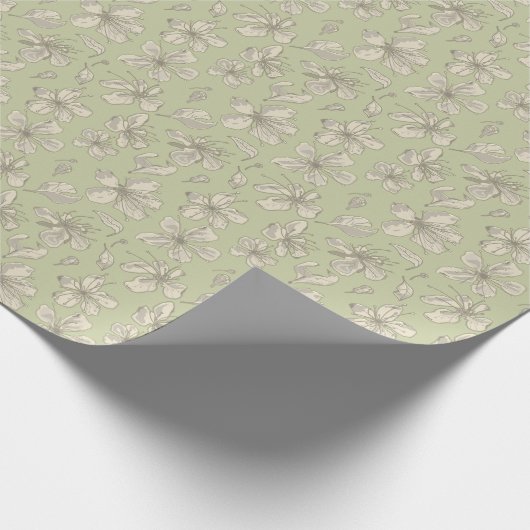 Tossed Blüten auf Olive Green - nahtloses Muster. Geschenkpapier (Ecke)