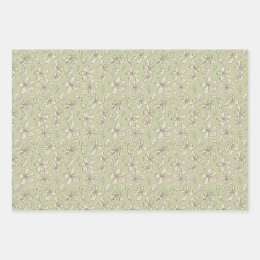 Tossed Blüten auf Olive Green - nahtloses Muster. Geschenkpapier Set (Vorderseite 3)