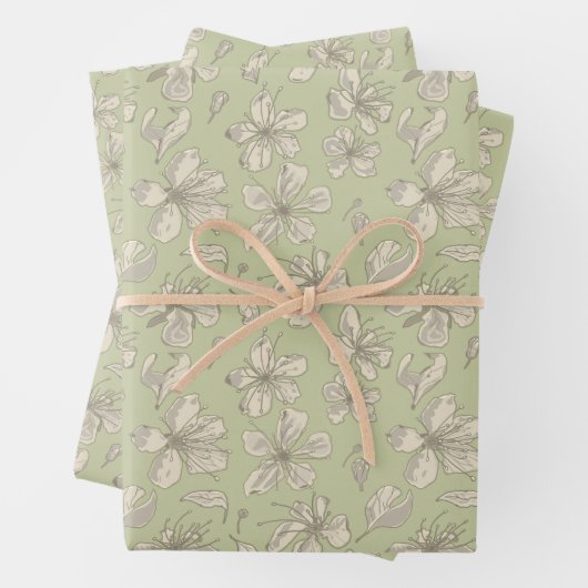Tossed Blüten auf Olive Green - nahtloses Muster. Geschenkpapier Set (Beispiel)