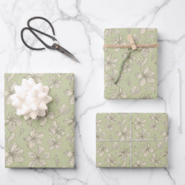 Tossed Blüten auf Olive Green - nahtloses Muster. Geschenkpapier Set