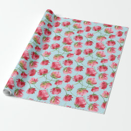 Tossed Crimson Red Watercolor Florals Polka Dots Geschenkpapier