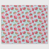 Tossed Crimson Red Watercolor Florals Polka Dots Geschenkpapier (Flach)