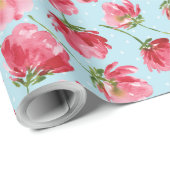 Tossed Crimson Red Watercolor Florals Polka Dots Geschenkpapier (Rolleneckpunkt)
