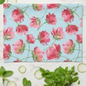 Tossed Crimson Red Watercolor Florals Polka Dots Geschirrtuch (Gefaltet)