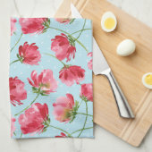 Tossed Crimson Red Watercolor Florals Polka Dots Geschirrtuch (Viertel Falte)