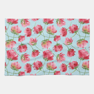 Tossed Crimson Red Watercolor Florals Polka Dots Geschirrtuch