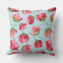 Tossed Crimson Red Watercolor Florals Polka Dots