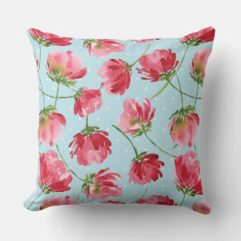 Tossed Crimson Red Watercolor Florals Polka Dots Kissen