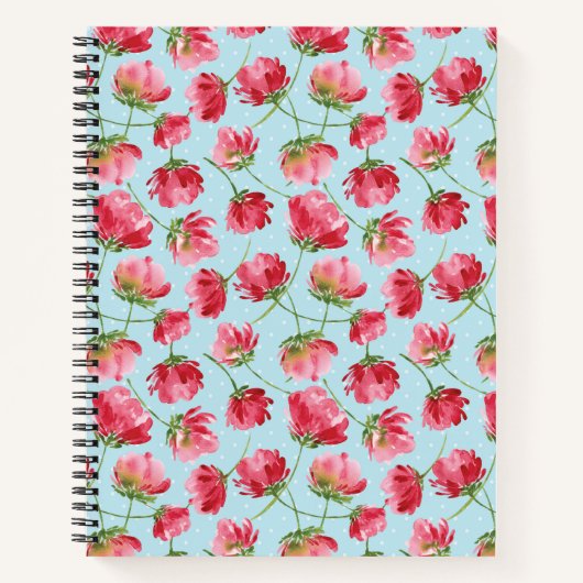 Tossed Crimson Red Watercolor Florals Polka Dots Notizblock (Vorderseite)