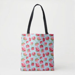 Tossed Crimson Red Watercolor Florals Polka Dots Tasche