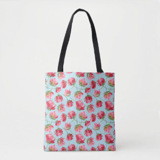 Tossed Crimson Red Watercolor Florals Polka Dots Tasche
