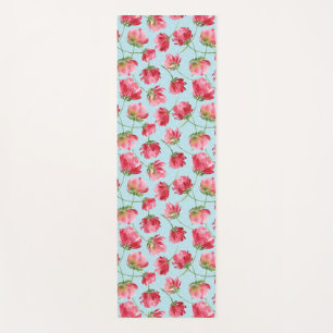 Tossed Crimson Red Watercolor Florals Polka Dots Yogamatte