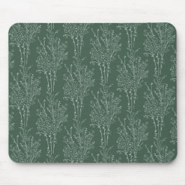 Tossed Floral Silhouette Botanical | Deep Forest Mousepad
