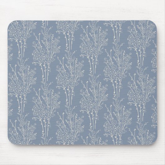 Tossed Floral Silhouette Botanical | Faded Blue Mousepad (Vorne)