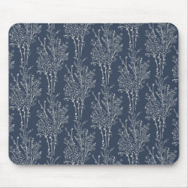 Tossed Floral Silhouette Botanical | Inky Navy Mousepad