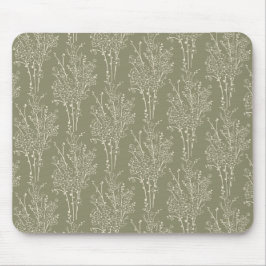 Tossed Floral Silhouette Botanical | Muted Khaki Mousepad