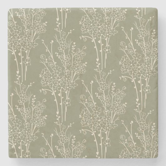 Tossed Floral Silhouette Botanical | Muted Khaki Steinuntersetzer (Vorderseite)
