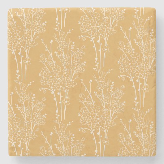 Tossed Floral Silhouette Botanical | Muted Ochre Steinuntersetzer (Vorderseite)
