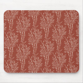 Tossed Floral Silhouette Botanical | Rust Red Mousepad