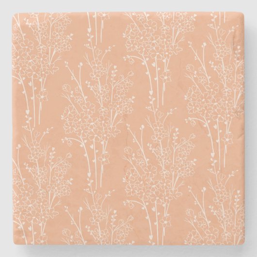 Tossed Floral Silhouette Botanical | Soft Apricot Steinuntersetzer (Vorderseite)