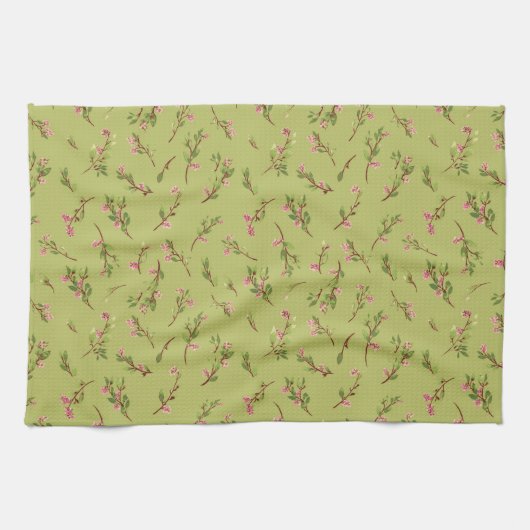 Tossed Floral Wildblumen auf Chartreuse Green Geschirrtuch (Horizontal)