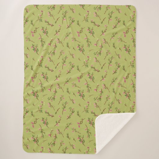 Tossed Floral Wildblumen auf Chartreuse Green Sherpadecke (Vorderseite)