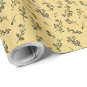 Tossed Floral Wildblumen auf Jonquil Yellow Geschenkpapier (Rolleneckpunkt)