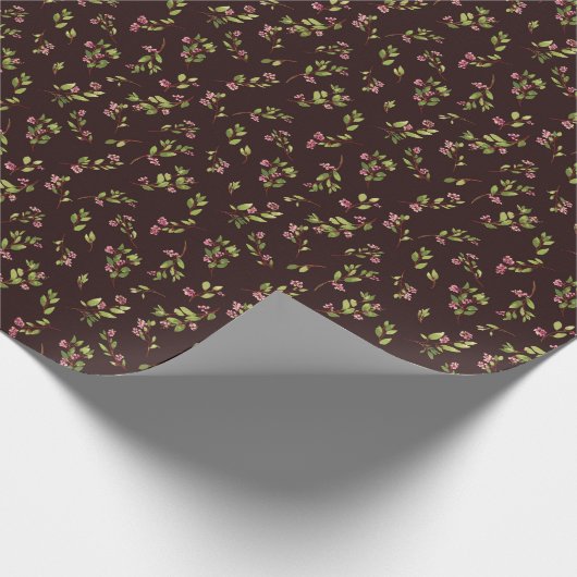 Tossed Floral Wildblumen auf Schokoladenbraun Geschenkpapier (Ecke)