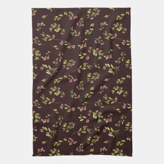 Tossed Floral Wildblumen auf Schokoladenbraun Geschirrtuch (Vertikal)