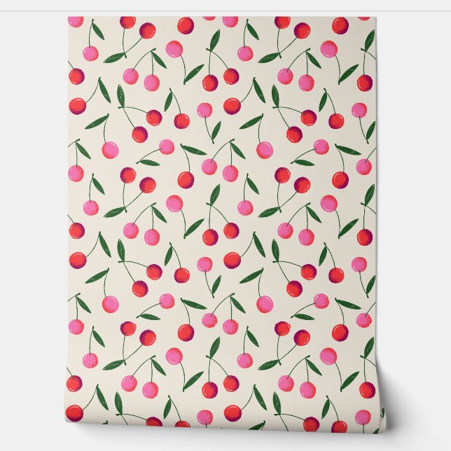 Tossed Retro Berry Kirries auf Creme - Küche Tapete (Abrollen)