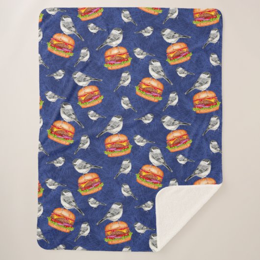 Tossed Tahoe Cheeseburger Vögel auf Deep Blue Sherpadecke (Vorderseite)