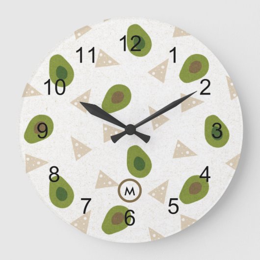 Tossgrüne Avocados-Wall-Uhr Große Wanduhr (Vorderseite)