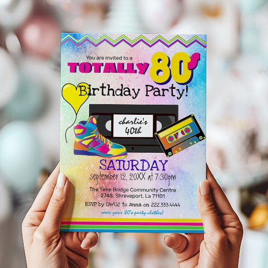 Total 80er Jahre farbenfrohe Geburtstagsparty Einladung