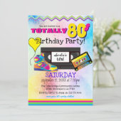 Total 80er Jahre farbenfrohe Geburtstagsparty Einladung (Stehend Vorderseite)
