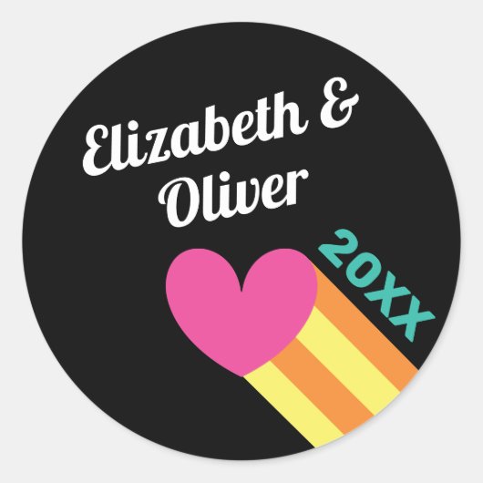 Total 80er Pink Heart Wedding Runder Aufkleber (Vorderseite)