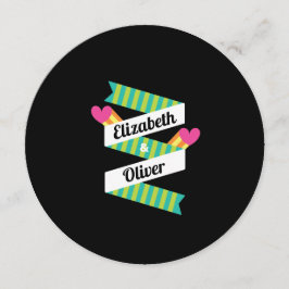 Total 80er Rosa Herzen und grüne Streifen Hochzeit Einladung