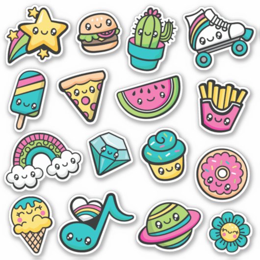 Total Niedlich Doodles Vinyl Aufkleber (Vorderseite)