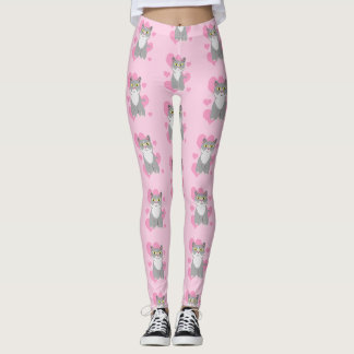 Total Niedlich Graue Katze Liebe Cartoon Muster Ku Leggings