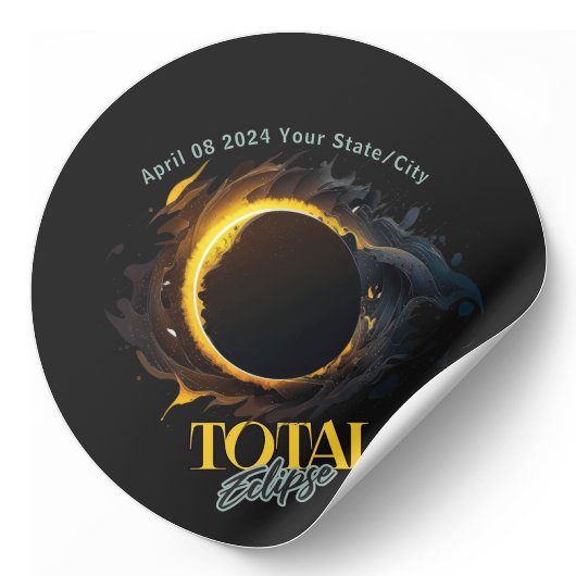 Total Solar Eclipse 2024 Ihr City Staat Black Runder Aufkleber