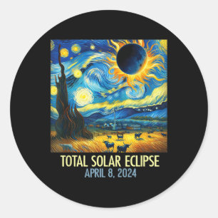 Total Solar Eclipse 2024 Starry Night Van Gogh Tot Runder Aufkleber