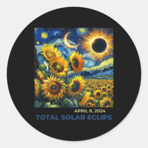 Total Solar Eclipse 2024 Vincent Van Gogh Art Sunf Runder Aufkleber