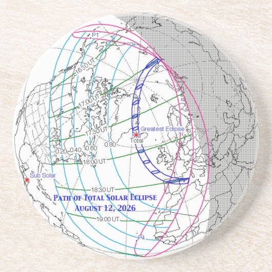 Total Solar Eclipse 2026 Map Getränkeuntersetzer (Vorne)