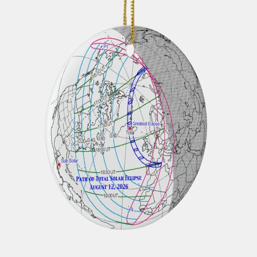 Total Solar Eclipse 2026 Map Keramik Ornament (Rechts)