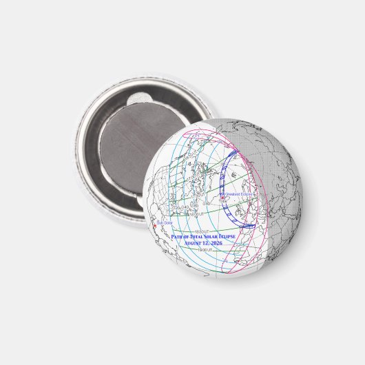 Total Solar Eclipse 2026 Map Magnet (Vorderseite/Rückseite)