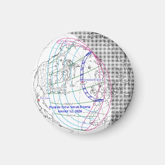 Total Solar Eclipse 2026 Map Magnet (Vorne)