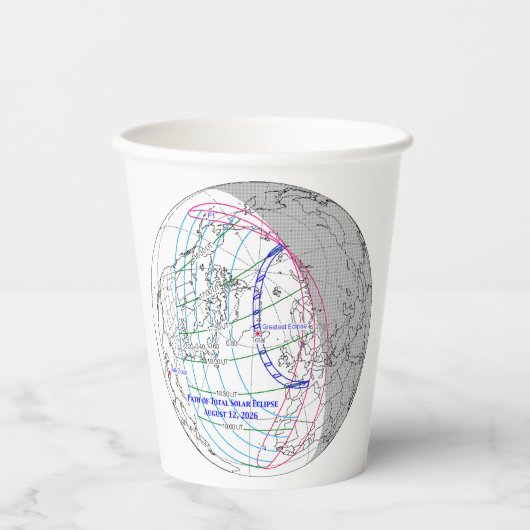 Total Solar Eclipse 2026 Map Pappbecher (Vorderseite)