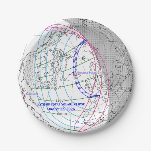 Total Solar Eclipse 2026 Map Pappteller (Vorderseite)