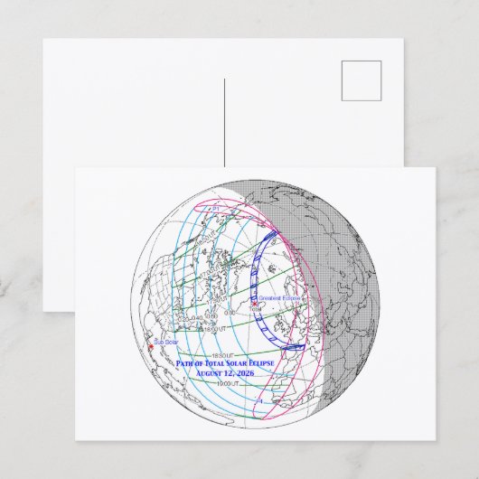 Total Solar Eclipse 2026 Map Postkarte (Vorne/Hinten)