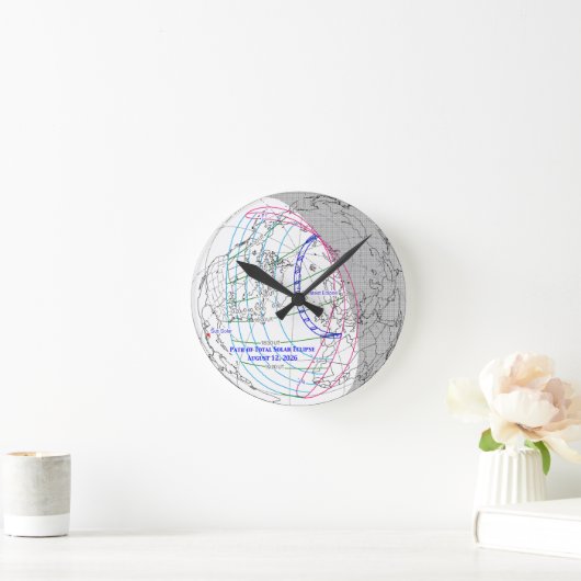 Total Solar Eclipse 2026 Map Runde Wanduhr (Zuhause)