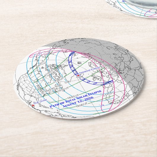 Total Solar Eclipse 2026 Map Runder Pappuntersetzer (Angewinkelt)